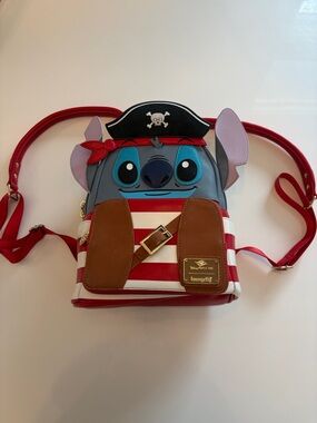 Limited cruise edition! Loungefly Pirate Stitch Mini Backpack-Red, Blue & Brown